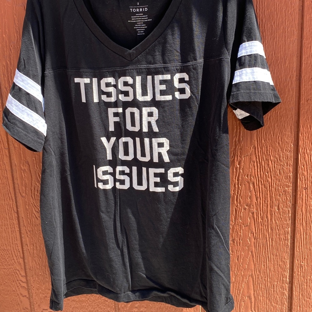 Black Cotton V Neck Varsity Tee by Torrid